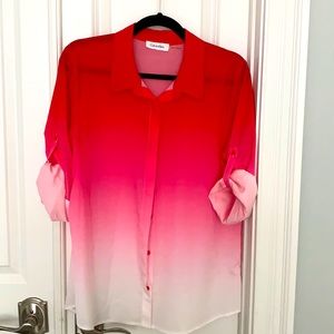 Calvin Klein NWOT button down pink ombre shirt Medium